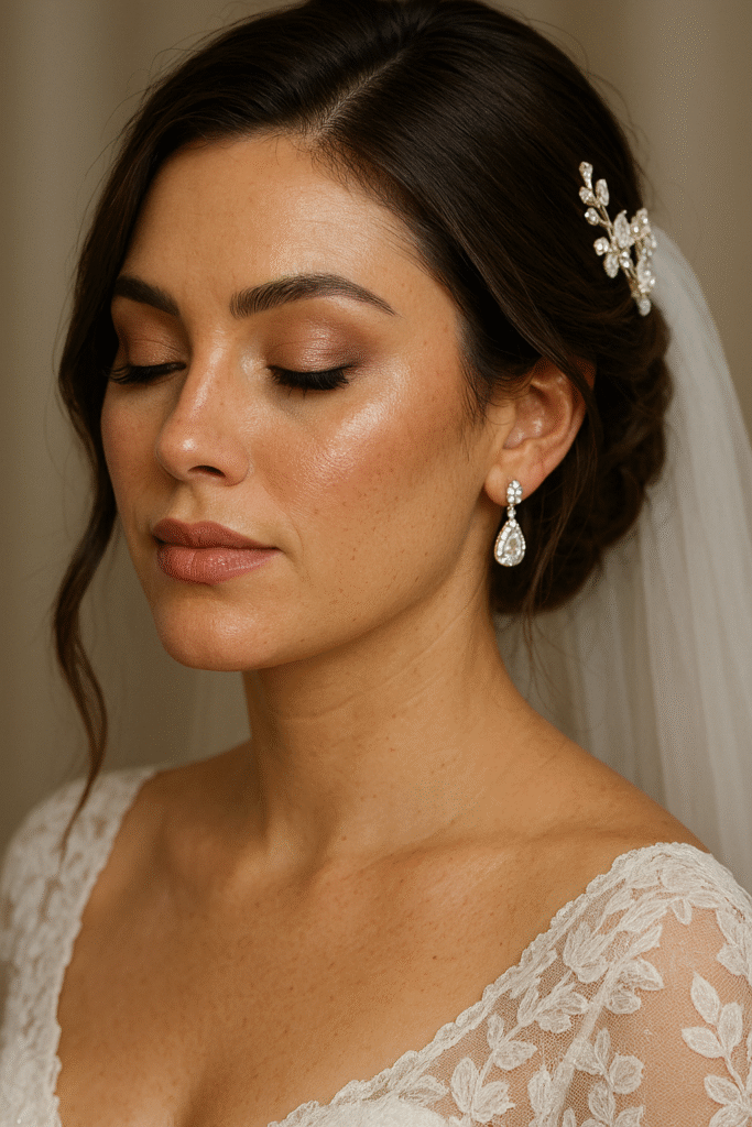 hair and makeup artist Chicago working on bride