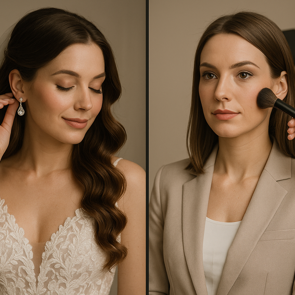 Chicago corporate makeup artist applying camera-ready look for headshot session
