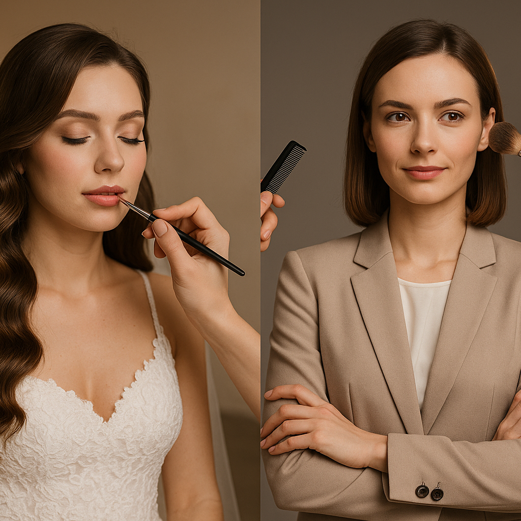 Chicago bridal hair and makeup artist styling bride before wedding ceremony