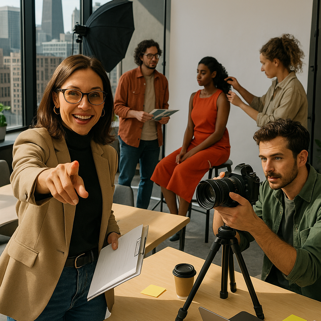 on camera confidence coach Chicago helping executive with headshot styling