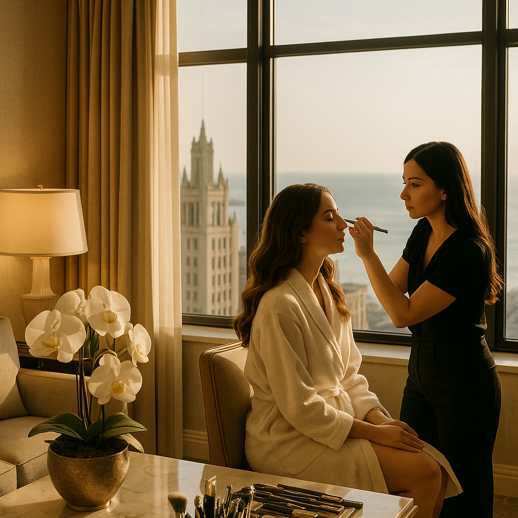 traveling makeup artist Gold Coast Chicago styling client at Waldorf Astoria